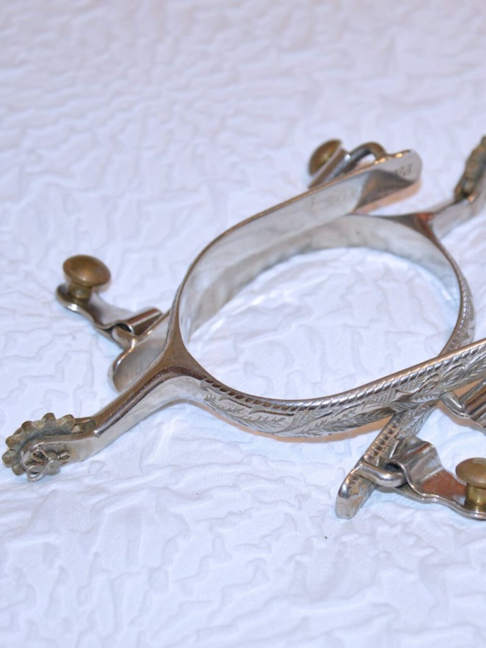 Western 1 3/4" Spurs with Engraved Leave Design and Rowels